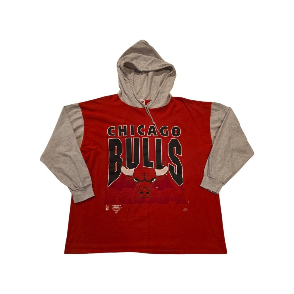 Vintage Chicago Bulls Hooded Shirt XL Artex USA Single Stitch NBA Red